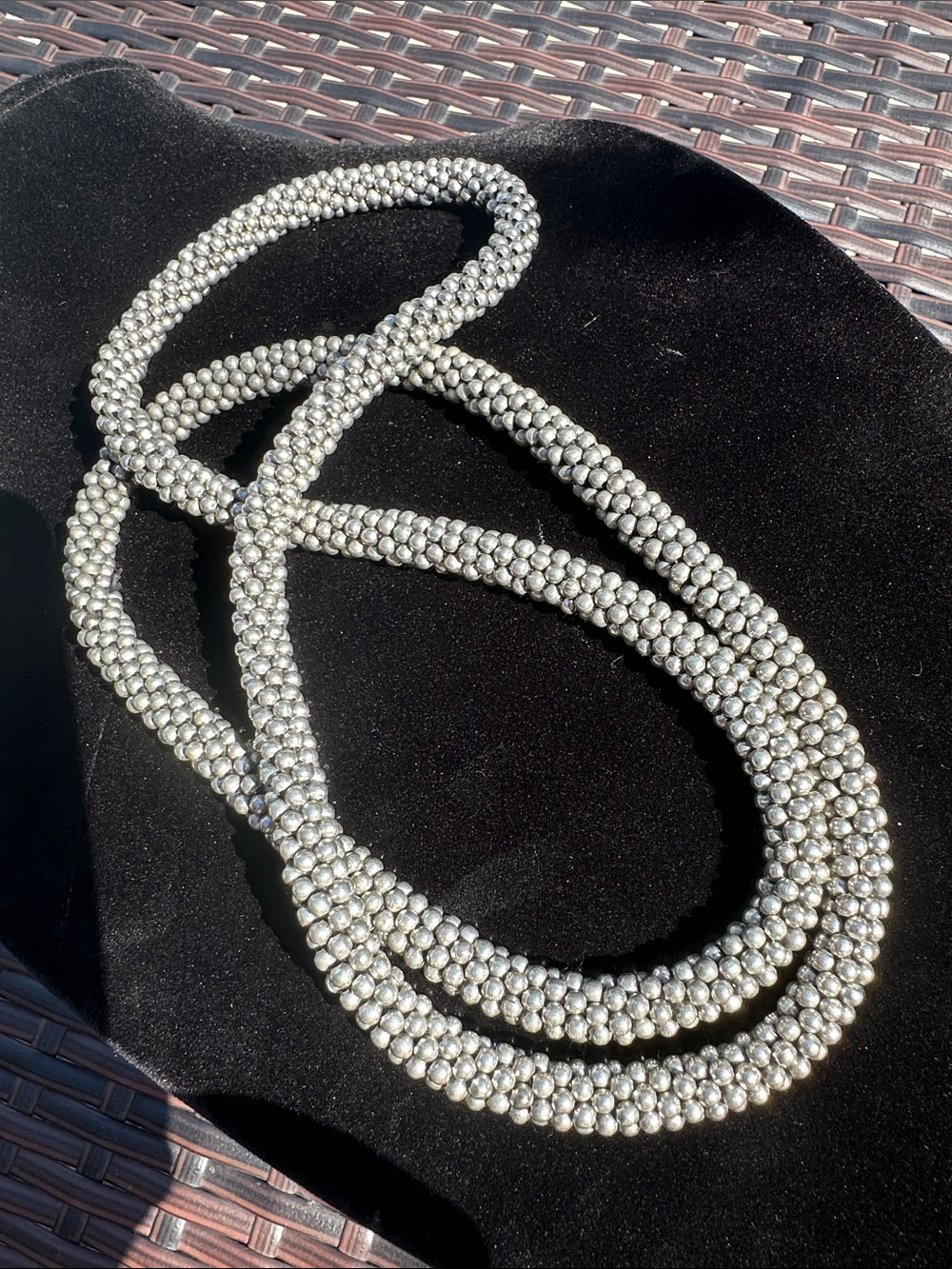 Woven Silver-Tone Beaded Rope Necklace